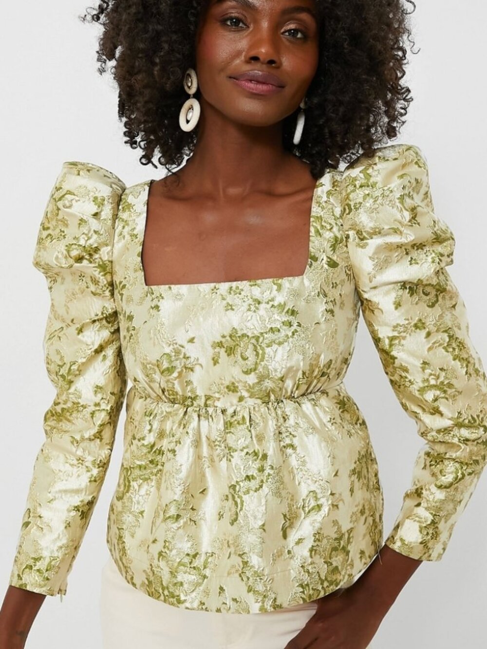 Tuckernuck Hyacinth House Green Jacquard Bridgerton Puff Sleeve Blouse Large NWT